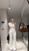 Ekru Yan Büzgülü Bluz Pantolon Takım