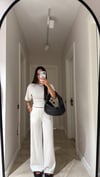 Ekru Yan Büzgülü Pantolon Takım