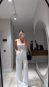 Ekru Yan Fermuarlı Krinkıl Pantolon
