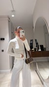 Ekru Yarım Balıkçı Yaka Kol Çıtçıtlı Bluz
