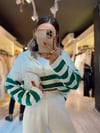 Ekru Yeşil Fermuarlı Triko Sweat