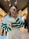 Ekru Yeşil Fermuarlı Triko Sweat