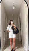 Ekru Yüksek Bel Denim Şort