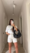 Ekru Yüksek Bel Denim Şort
