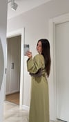 Fıstık Yeşili Arka Fermuarlı Kuşaklı Elbise