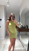 Fıstık Yeşili Halter Yaka Drapeli Elbise