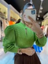 Fıstık Yeşili Incili Dik Yaka Triko 