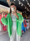 Fistik Yeşili Poplin Kumaş Düşük Omuzlu Oversize Gömlek