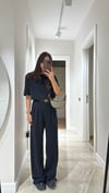Füme Dik Çizgili Ön Düğmeli Marka Model Pantolon