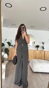Füme Dik Çizgili Yelek Pantolon Takım