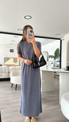 Füme Kısa Kol Basic Modal Kumal Yırtmaçlı Elbise 