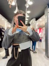 Füme Renk Gömlek Detaylı Crop Sweat 