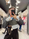 Füme Renk Gömlek Detaylı Crop Sweat 