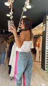 Fuşya Arka Jean Detaylı Bol Paça Pantolon