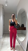 Fuşya Beli Lastikli Düz Paça Pantolon