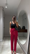Fuşya Beli Lastikli Düz Paça Pantolon