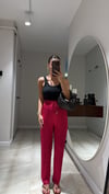 Fuşya Beli Lastikli Düz Paça Pantolon