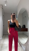 Fuşya Beli Lastikli Düz Paça Pantolon