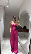 Fuşya Bol Paça Saten Pantolon