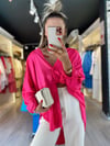 Fuşya Oversize Saten Gömlek 