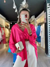Fuşya Oversize Saten Gömlek 