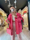 Fuşya Poplin Kumaş Düşük Omuzlu Oversize Gömlek