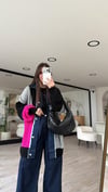 Fuşya Renk Bloklu Taşlı Hırka