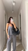 Gri Askılı Bluz Pantolon Takım 