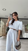 Gri Beli Lastikli Kol Detaylı Basic Bluz