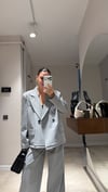 Gri Beyaz Çizgili Pantolon Blazer Takım