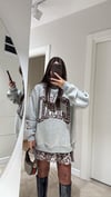 Gri Bordo Leopar İşlemeli Sweat