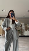 Gri Çizgili Astarlı Blazer Ceket 