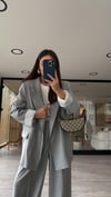 Gri Çizgili Astarlı Blazer Ceket 