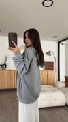Gri Fermuarlı Kapşonlu Oversize Sweat 