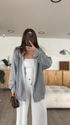Gri Fermuarlı Kapşonlu Oversize Sweat 