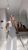 Gri Halter Yaka Astarlı Şifon Bluz