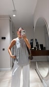 Gri Halter Yaka Astarlı Şifon Bluz