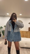 Gri Jean Detaylı Kapüşonlu Teddy Ceket 