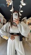 Gri Kendinden Atletli Tasarım Crop Sweat