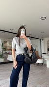 Gri Kısa Kollu Pullu Triko Kazak