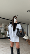 Gri Lacivert Şerit Detaylı Fermuarlı Sweatshirt