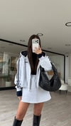 Gri Lacivert Şerit Detaylı Fermuarlı Sweatshirt