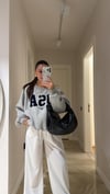 Gri Lacivert Yazı İşlemeli Sweatshirt