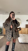 Gri Leopar Atkılı Kaşe Oversize Ceket 