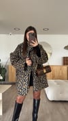 Gri Leopar Atkılı Kaşe Oversize Ceket 