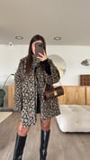 Gri Leopar Atkılı Kaşe Oversize Ceket 