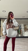 Gri Leopar Yazı İşlemeli Şardonlu Sweat 