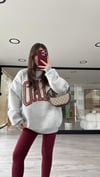 Gri Leopar Yazı İşlemeli Şardonlu Sweat 