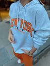 Gri New York Baskılı Kapşonlu Sweat