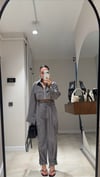 Gri Ön Fermuarlı Crop Gömlek Pantolon Takım